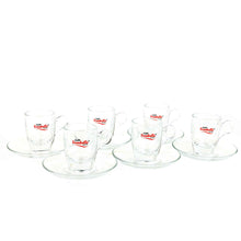 Load image into Gallery viewer, Caffe Trombetta - Espresso Coffee Cups - Clear Glass - Set of 6 Cups and Saucers
