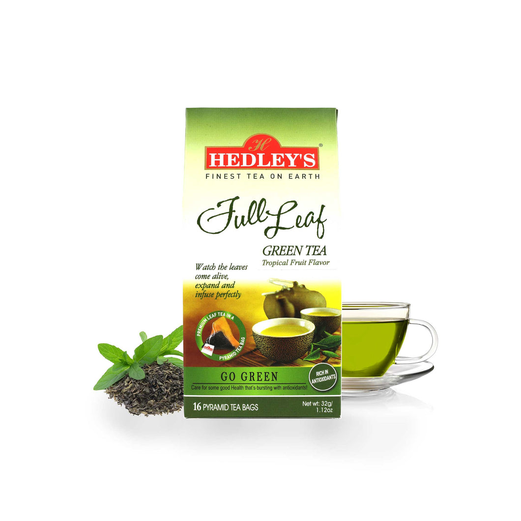Hedley's Full Leaf Green Tea - Tropical Fruit Flavor - 16 Pyramid Tea Bags