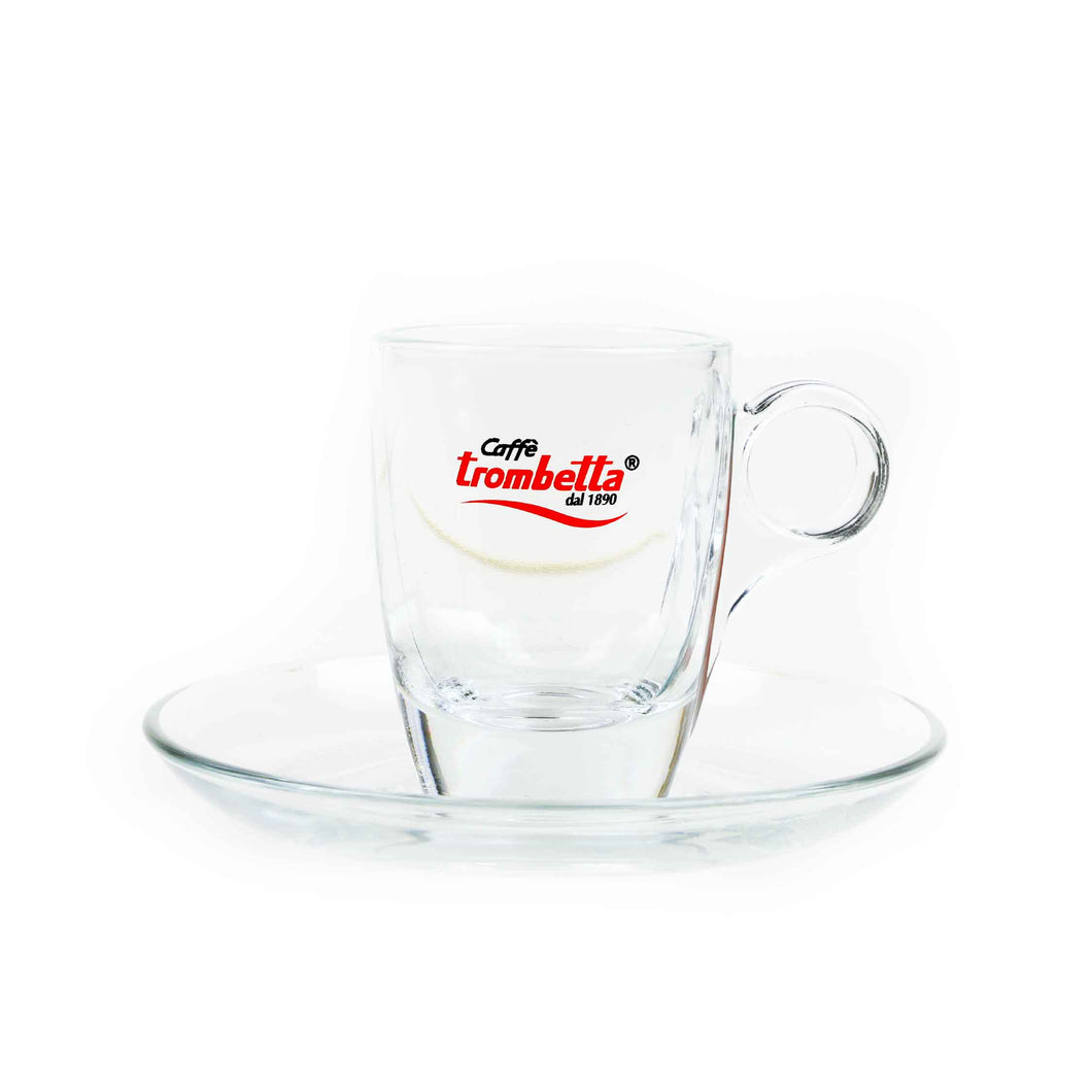 Caffe Trombetta - Espresso Coffee Cups - Clear Glass - Set of 6 Cups and Saucers