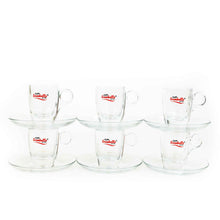 Load image into Gallery viewer, Caffe Trombetta - Espresso Coffee Cups - Clear Glass - Set of 6 Cups and Saucers
