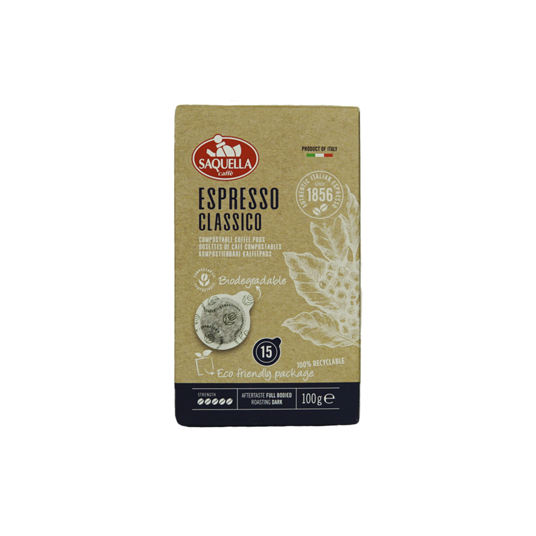 Saquella - E.S.E. Pods - Espresso Classico - Medium Roast - Single Serve Compostable Pods