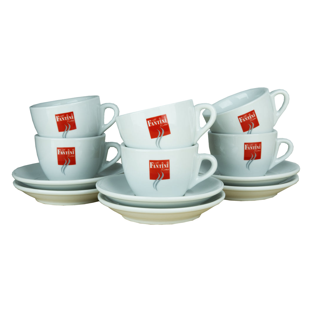 Fantini - Cappuccino Coffee Cups - Set of 6 White Cups and Saucers