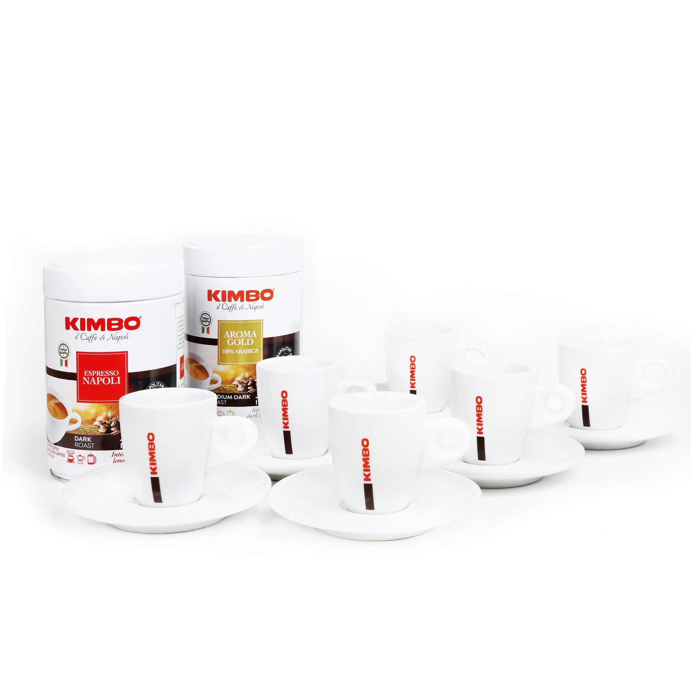 Kimbo Espresso Gift set with 6 Original Kimbo Espresso Cups and Sauc